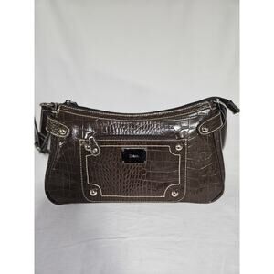 Vtg Liz & Co Shoulder Handbag Brown Alligator Pattern Medium